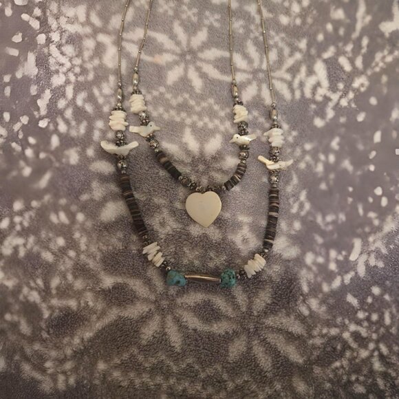 AUTHENTIC 1973 HEISHI/MOTHER OF PEARL AND TURQUOISE W LIQUID SILVER BEAD 2STRNDS - Picture 4 of 6